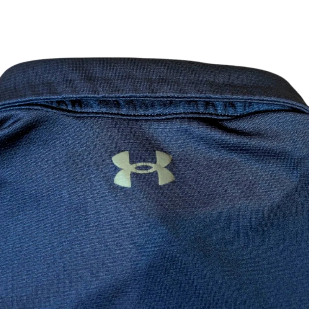 Under Armour Loose Fit Navy Blue Gray Trim Short Sleeve Polo Shirt Men's Small